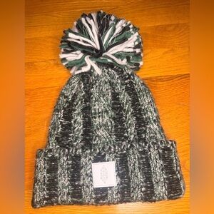 Free People FP Movement Pom Pom Beanie Green Knit Winter Hat Cozy Ski